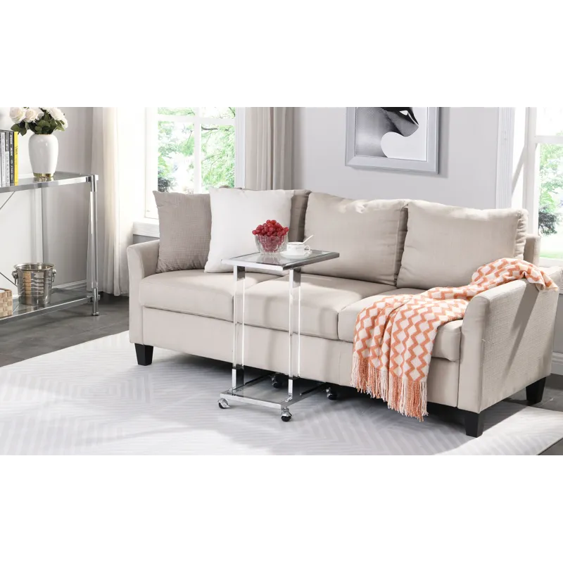 Glass Side Table, Acrylic End Table, Glass Top C Shape Square Table With Metal Base For Living Room,
