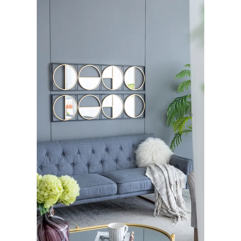 Eclectic Styling Metal Beaded Wall Mirror With Contemporary Design For Bedroom, Liveroom - Golden Bl