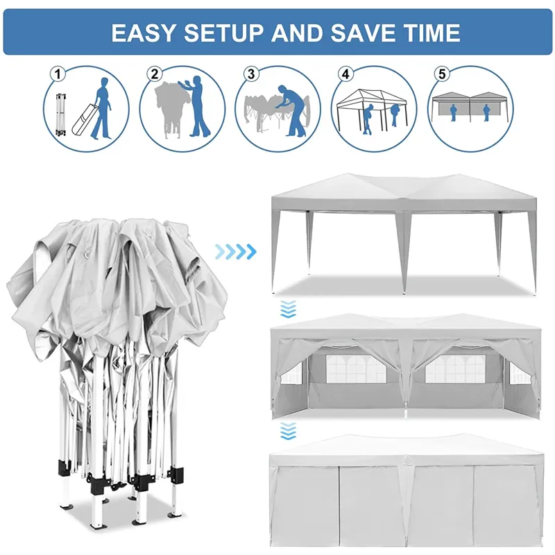 10X20 Ez Pop Up Canopy Outdoor Portable Party Folding Tent With 6 Removable Sidewalls + Carry Bag + 