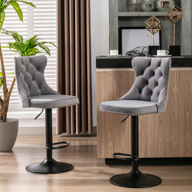 Swivel Velvet Barstools Adjusatble Seat Height , Modern Upholstered Bar Stools With Backs Comfortabl