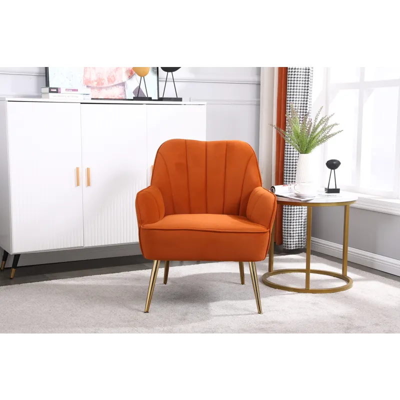 Modern Mid-Century Chair Velvet Sherpa Armchair For Living Room Bedroom Office - Orange
