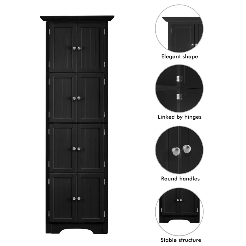 Tall Storage Cabinet With Doors And 4 Shelves For Living Room, Kitchen, Office, Bedroom, Bathroom, M
