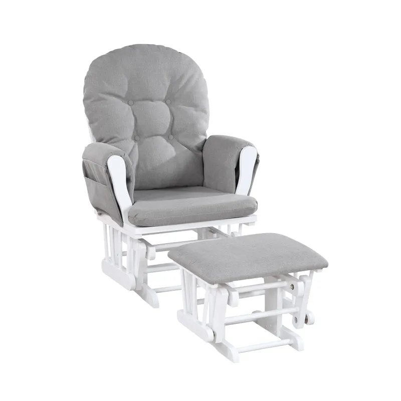 Mason - Glider And Ottoman White Wood - Oyster Fabric