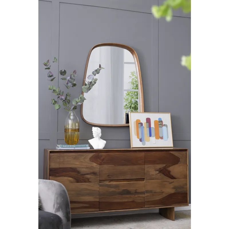Irrgeular Mirror With Wood Frame, Wall Mirror For Living Room, Bathroom Entryway - Brown