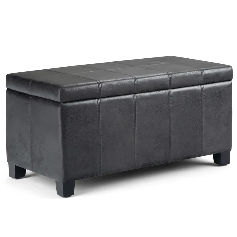 Dover - Storage Ottoman Bench - Distressed Black