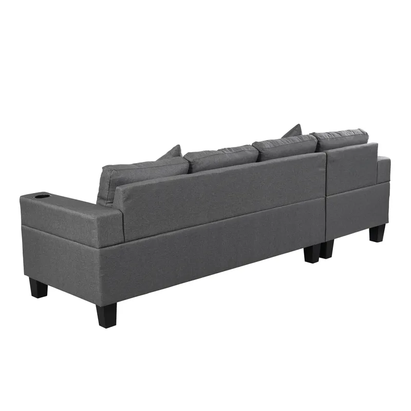 Sectional Sofa Set For Living Room With L Shape Chaise Lounge, Cup Holder And Left Or Right Hand Cha