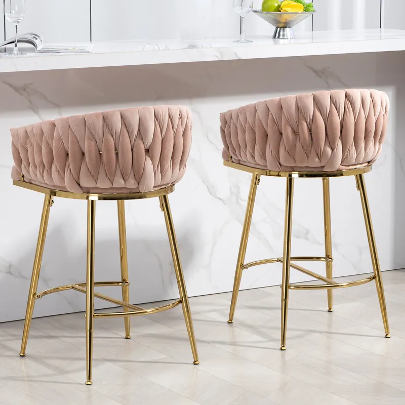 Counter Height Bar Stools (Set of 2) Kitchen Island Counter Bar Stool With Hand-Wave Back, Golden Ch
