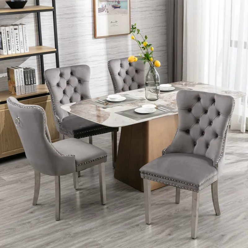 Nikki - Modern, High-End Tufted Solid Wood Contemporary Velvet Upholstered Dining Chair With Chrome 