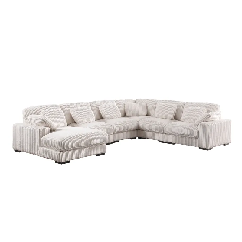 Nadine - 155.5\"W Beige Corduroy Corner Sectional Sofa With Left-Facing Chaise