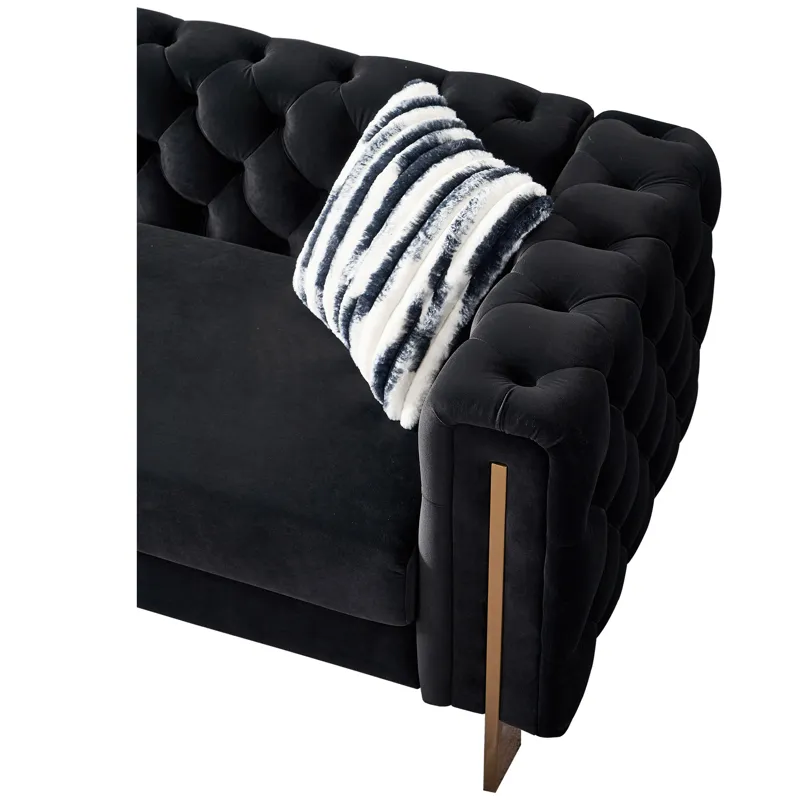 Chesterfield - Modern Tufted Velvet Living Room Sofa, 84.25\'\'W Couch - Black