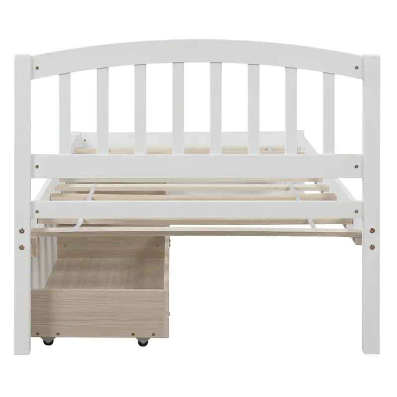 Twin Platform Storage Bed Wood Bed Frame With Two Drawers And Headboard - White