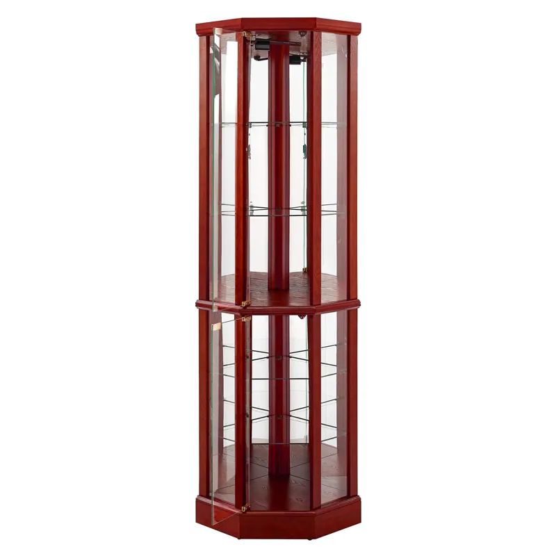6 Shelf Lighted Corner Curio Cabinet With Adjustable Tempered Glass Shelves And Mirror Back (E26 Lig