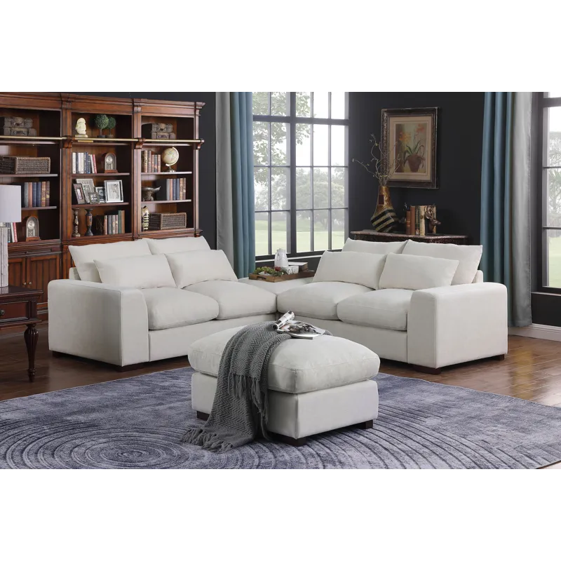 Tatman - Linen Blend Sectional With 2 Ottomans - Beige