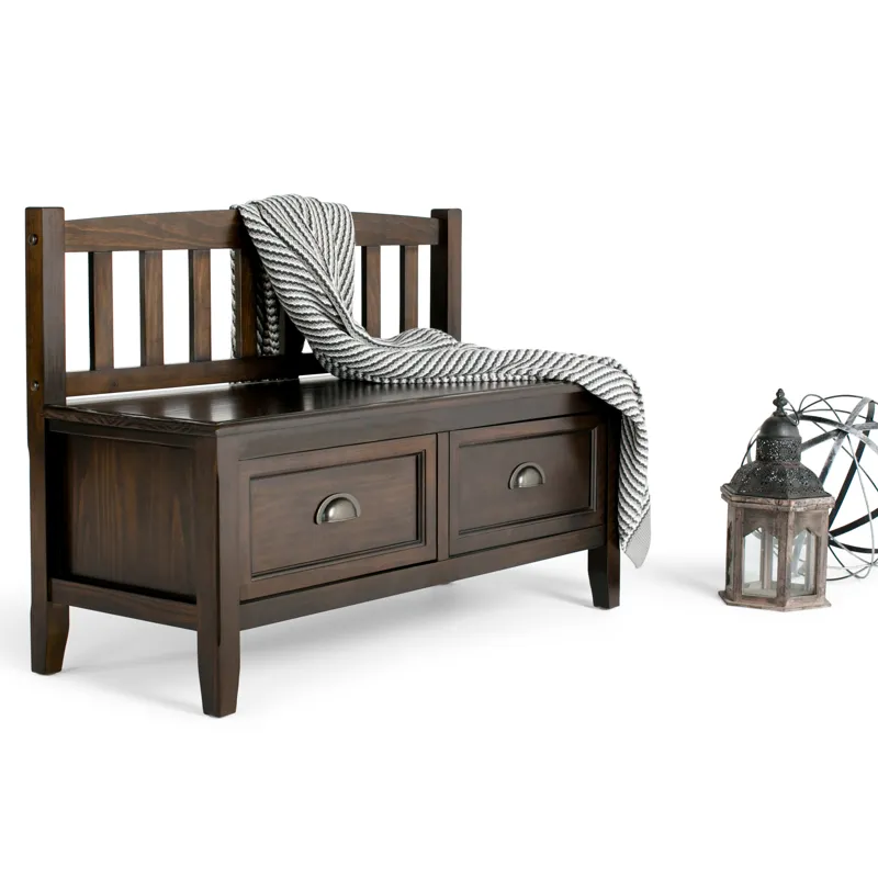 Burlington - Entryway Storage Bench with Drawers - Mahogany Brown