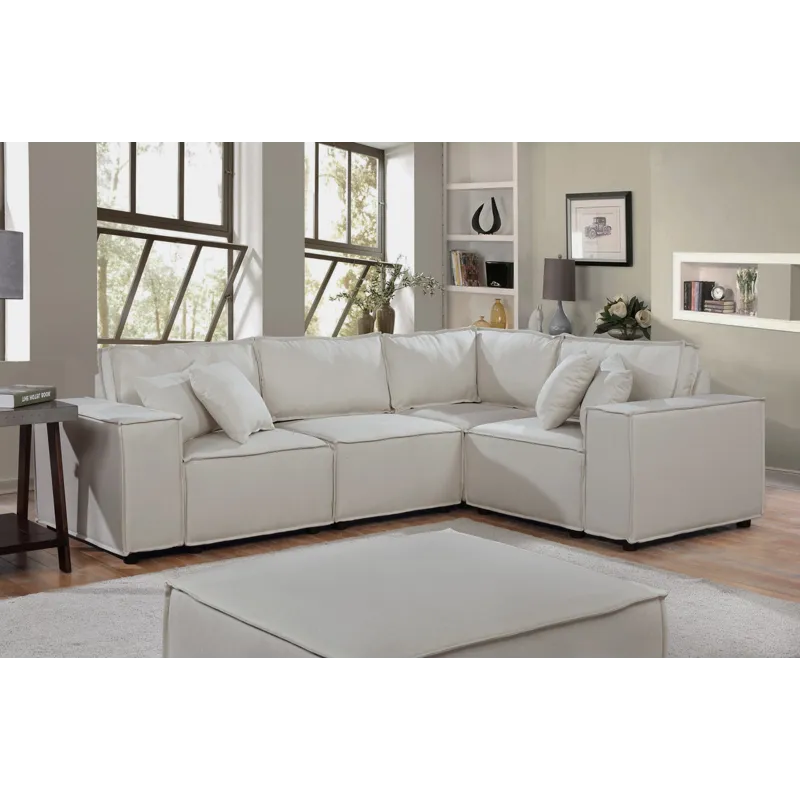 Melrose - Modular Sectional Sofa With Ottoman - Beige Linen