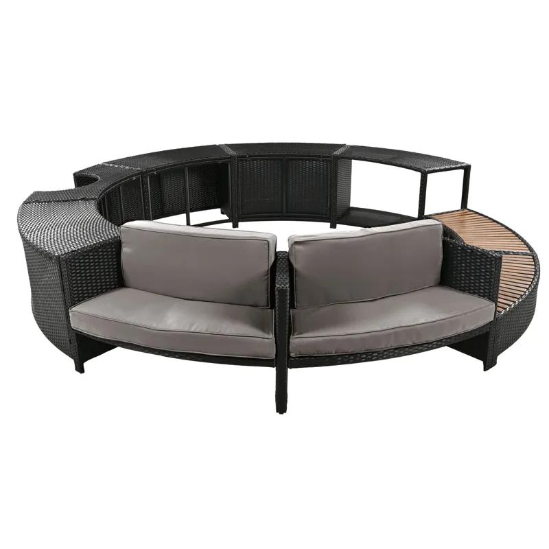 Spa Surround Spa Frame Patio Rattan Sofa Set With Storage Spaces, Mini Sofa And Comfortable Cushion 
