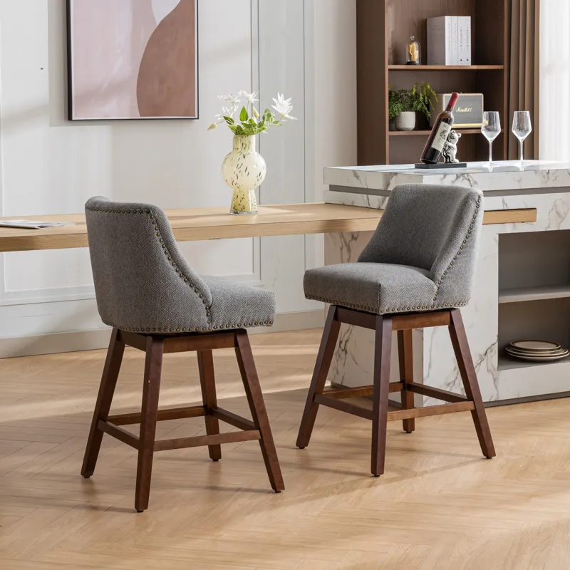 Counter Height Swivel Barstools, 26\'\' H Seat Height Upholstered Bar Stools (Set of 2), Fabric - Gr