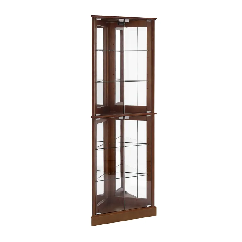Corner Curio Dispaly Cabinet With Lights, Adjustable Tempered Glass Shelves, Mirrored Back (E26 Light Bulb Not Included) - Walnut