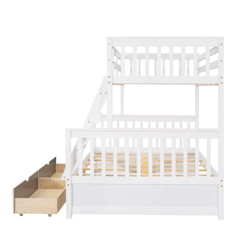 Twin Over Full Bunk Bed With Ladders And Two Storage Drawers - White
