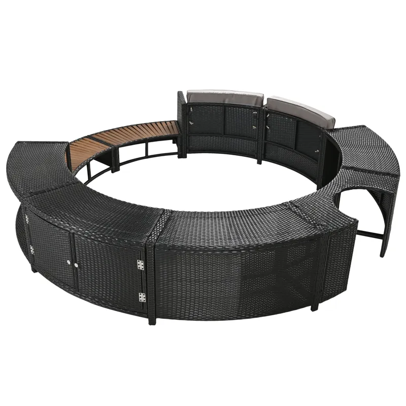 Spa Surround Spa Frame Patio Rattan Sofa Set With Storage Spaces, Mini Sofa And Comfortable Cushion 