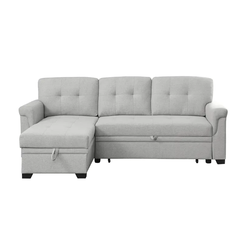 Hunter - Linen Reversible Sleeper Sectional Sofa With Storage Chaise - Light Gray