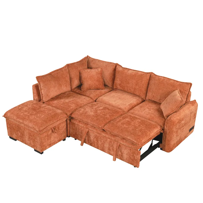 Convertible Sofa Bed Sectional Sofa Sleeper L-Shaped Sofa With A Storage Ottoman, Two Pillows, Two P