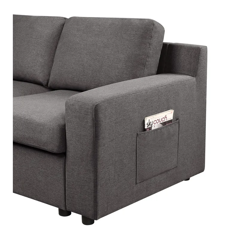 Waylon - Linen 7-Seater U-Shape Sectional Sofa Chaise With Pocket - Gray