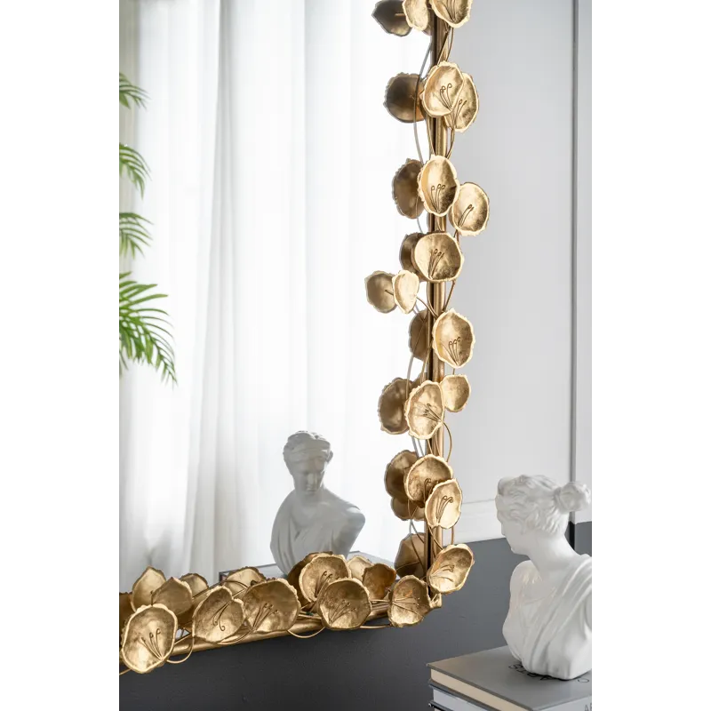Full Length Arched Wall Mirror With Leaf Accents, Decorative Mirror For Living Room Bedroom - Golden