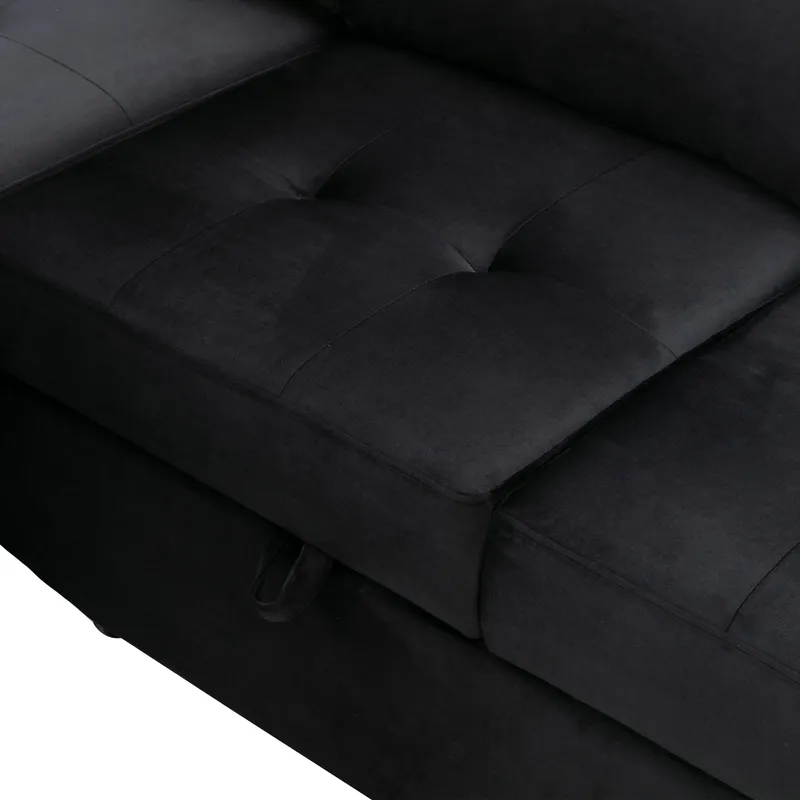 Sleeper Sectional Sofa, L-Shape Corner Couch Sofa Bed With Storage Ottoman & Hidden Arm Storage & US