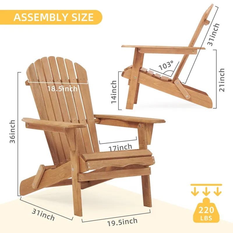 Wooden Outdoor Folding Adirondack Chair (Set of 2) Wood Lounge Patio Chair For Garden, Garden, Lawn,