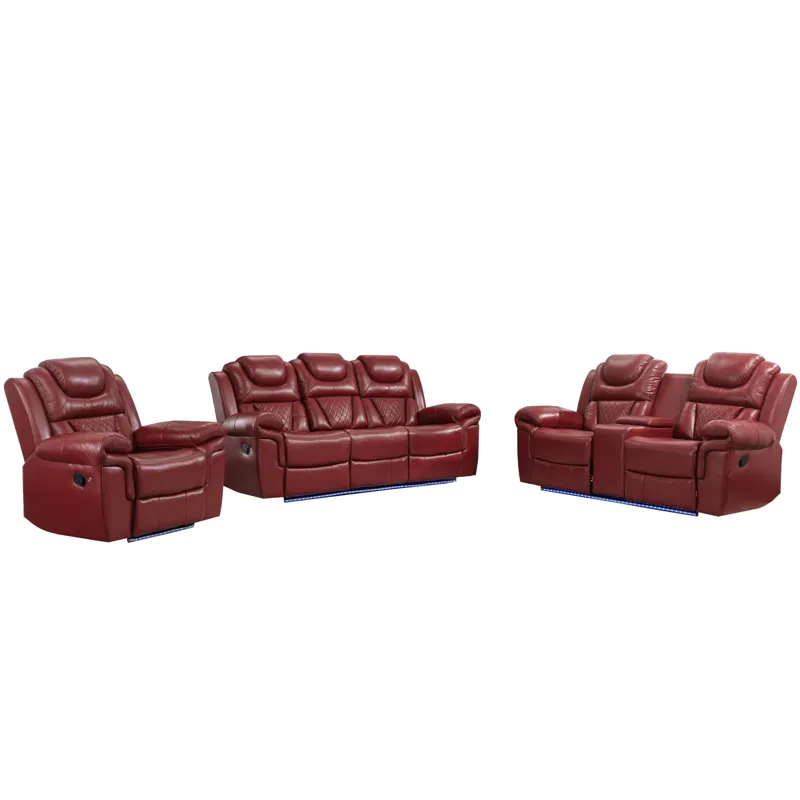 3 Pieces Recliner Sofa Sets Home Theater Seating Manual Recliner Chair With Center Console And Led L