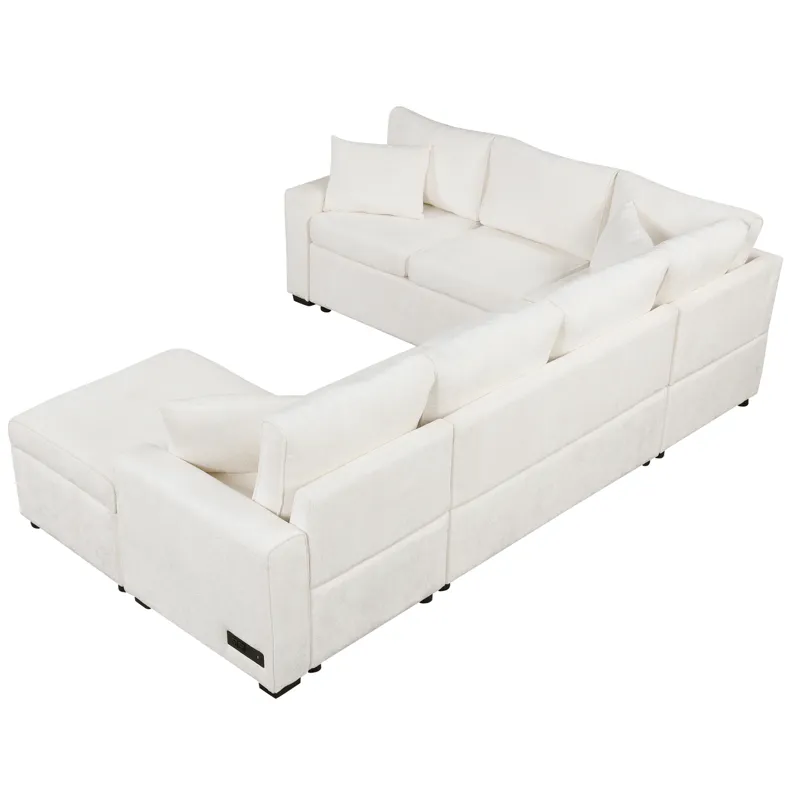 Sectional Sofa Pull-Out Sofa Bed Sleeper With A Storage Ottoman, Three Pillows And Charging Devices 
