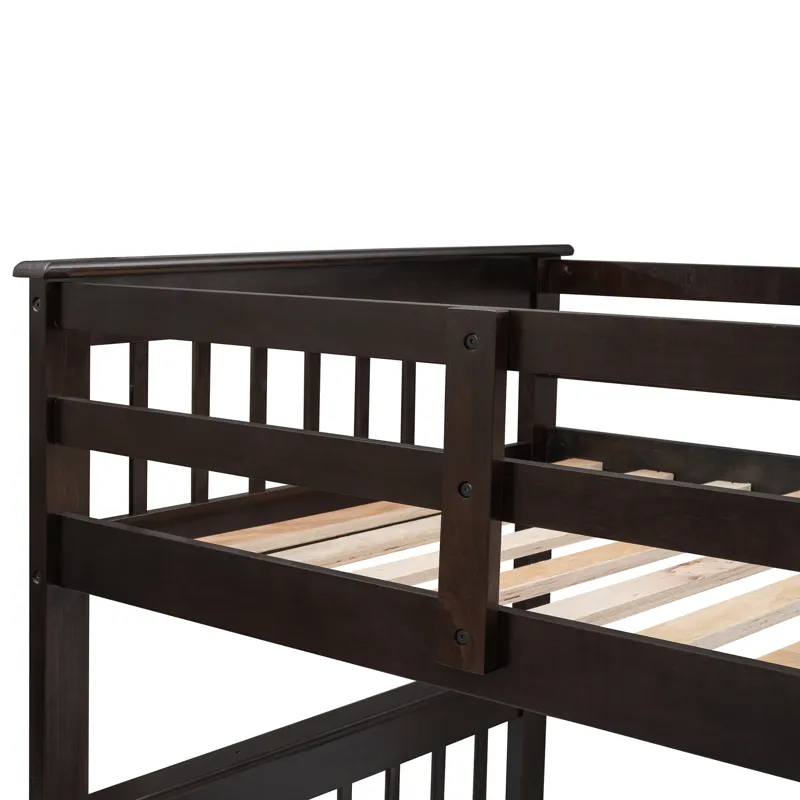 Twin Over Full Stairway Bunk Bed With Drawer, Storage And Guard Rail For Bedroom, Dorm, For Adults -