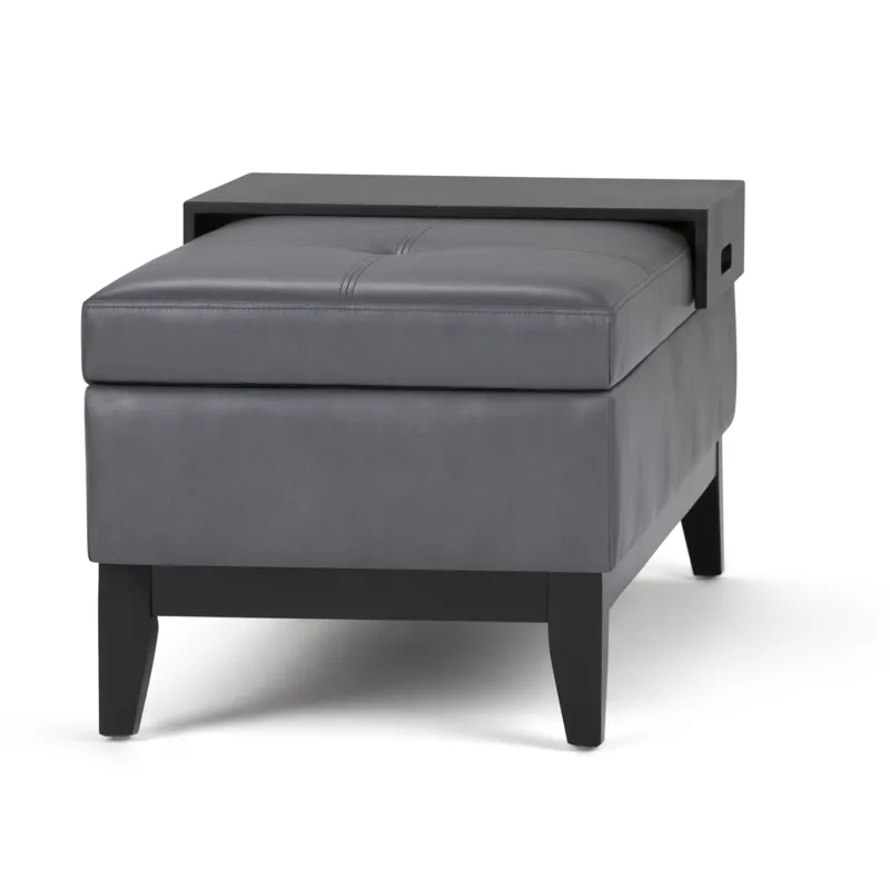 Oregon - Storage Ottoman Bench with Tray - Stone Grey