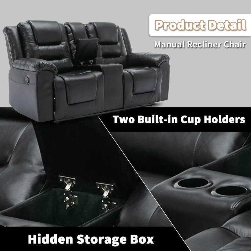 2 Seater Home Theater Recliner Manual Recliner Chair With A Storage Box And Two Cup Holders For Livi