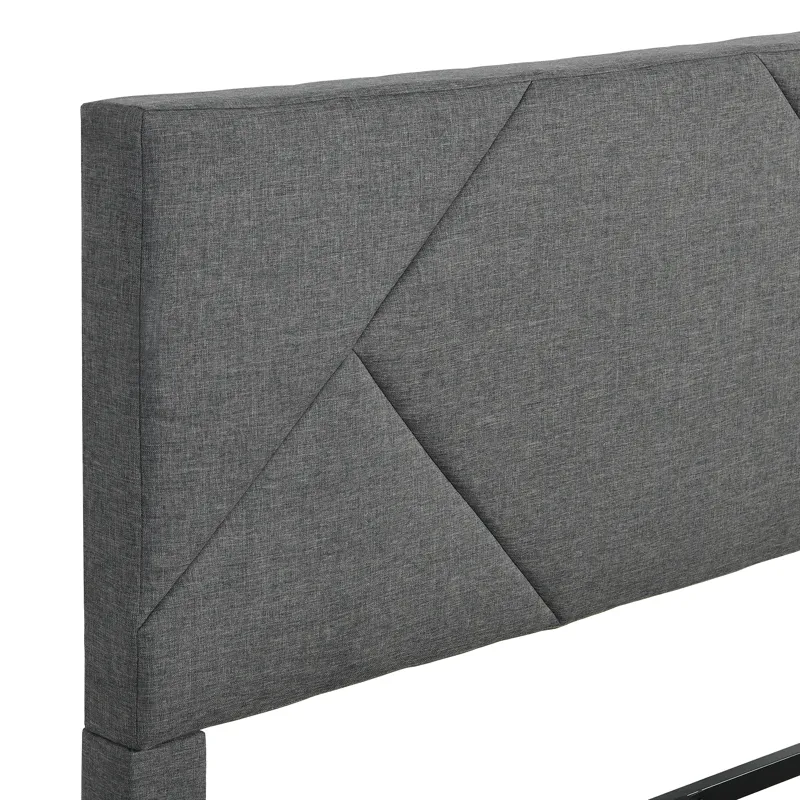 Queen Size Upholstered Platform Bed Frame With Headboard, Strong Wood Slat Support, Mattress Foundat