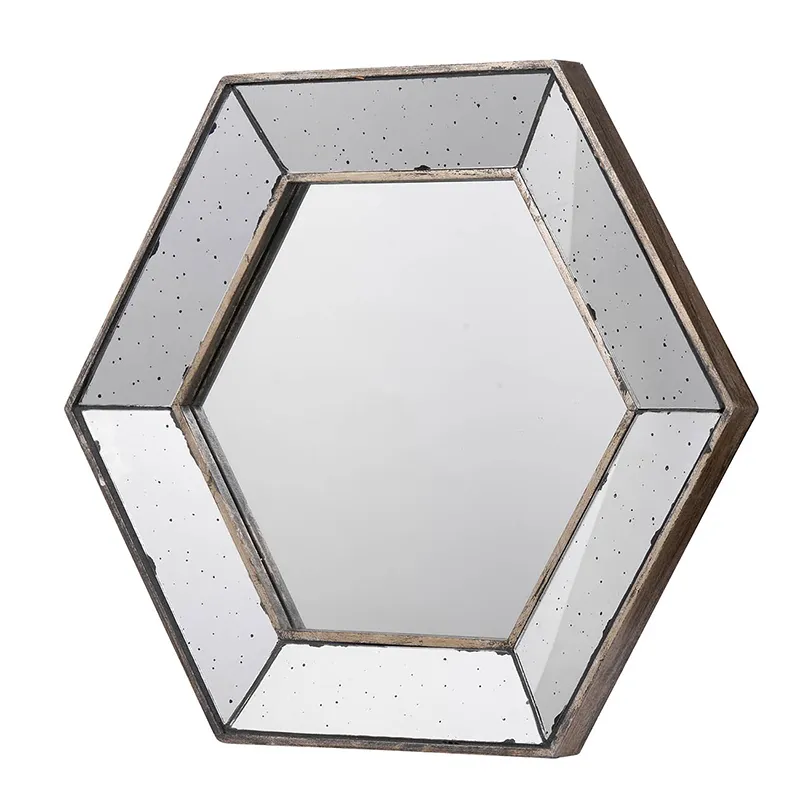 Hexagon Wall Mirror With Traditional Silver Finish, Home Decor Accent Mirror For Living Room - Silve
