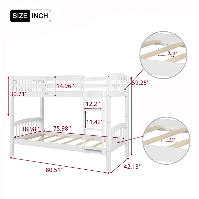 80.51\" Twin Over Twin Bunk Bed With Ladder - White