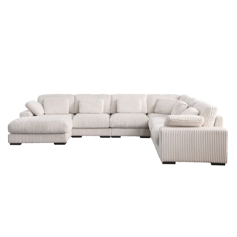 Nadine - 155.5\"W Beige Corduroy Corner Sectional Sofa With Left-Facing Chaise