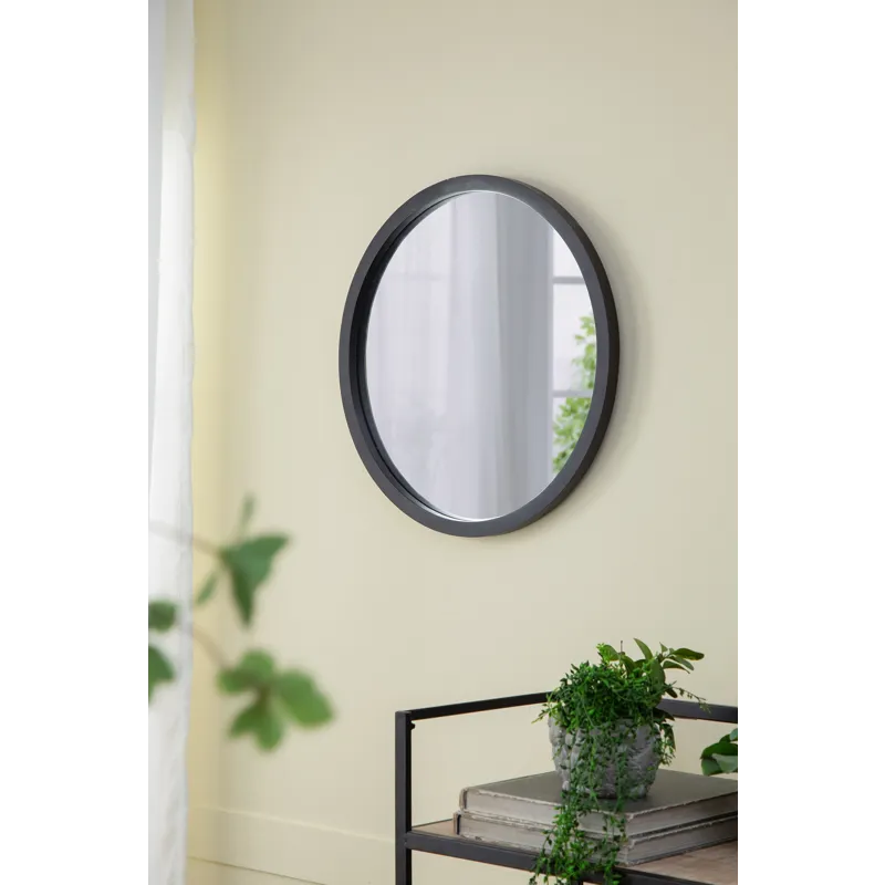 Circle Wall Mirror With Wooden Frame, Wall Mirror For Living Room - Black
