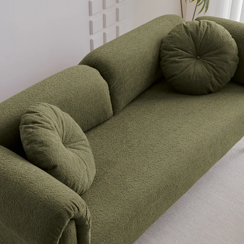 Modern Lamb Wool Sofa With Decorative Throw Pillows For Small Spaces - Emerald