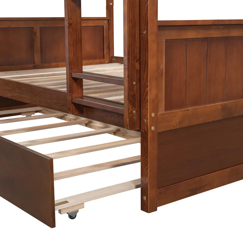 Full Over Full Bunk Bed With Twin Size Trundle - Walnut