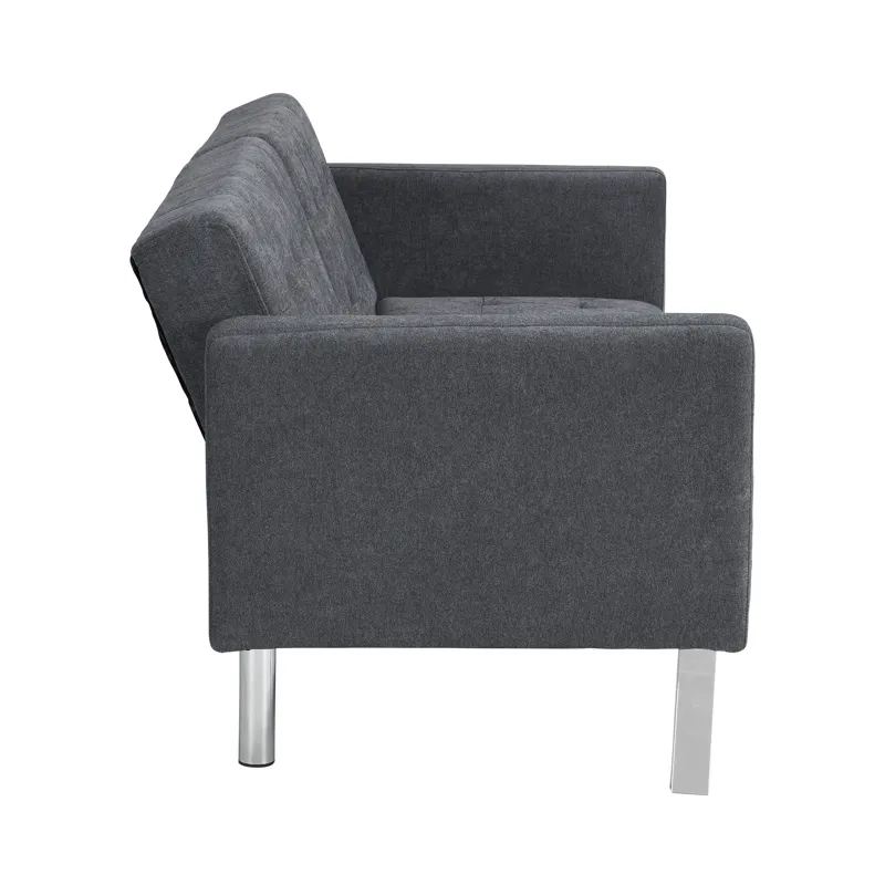 Futon Sofa Bed Convertible Folding Lounge Couch, Armrests - Dark Gray