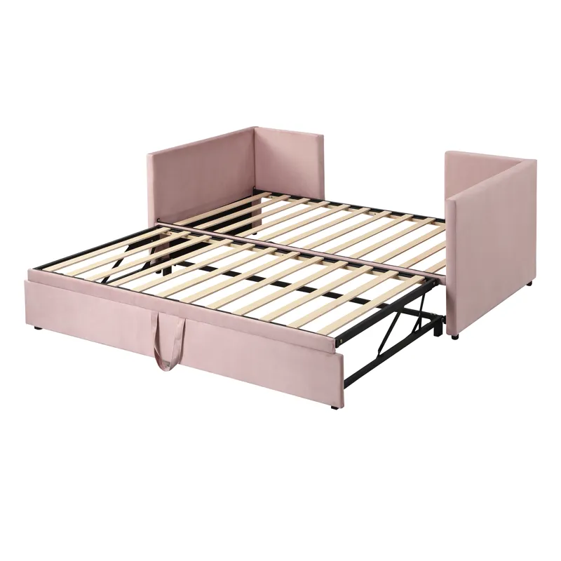 Twin Size Upholstered Daybed With Pop Up Trundle - Pink
