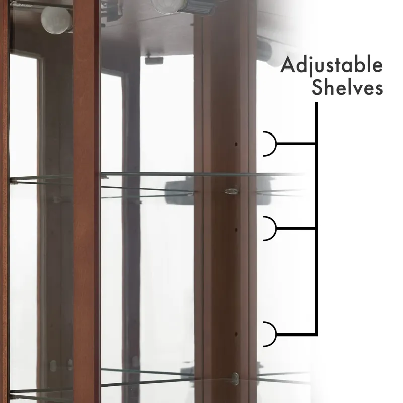 6 Shelf Corner Curio Display Cabinet With Lights, Mirrors And Adjustable Shelves (E26 Light Bulb Not