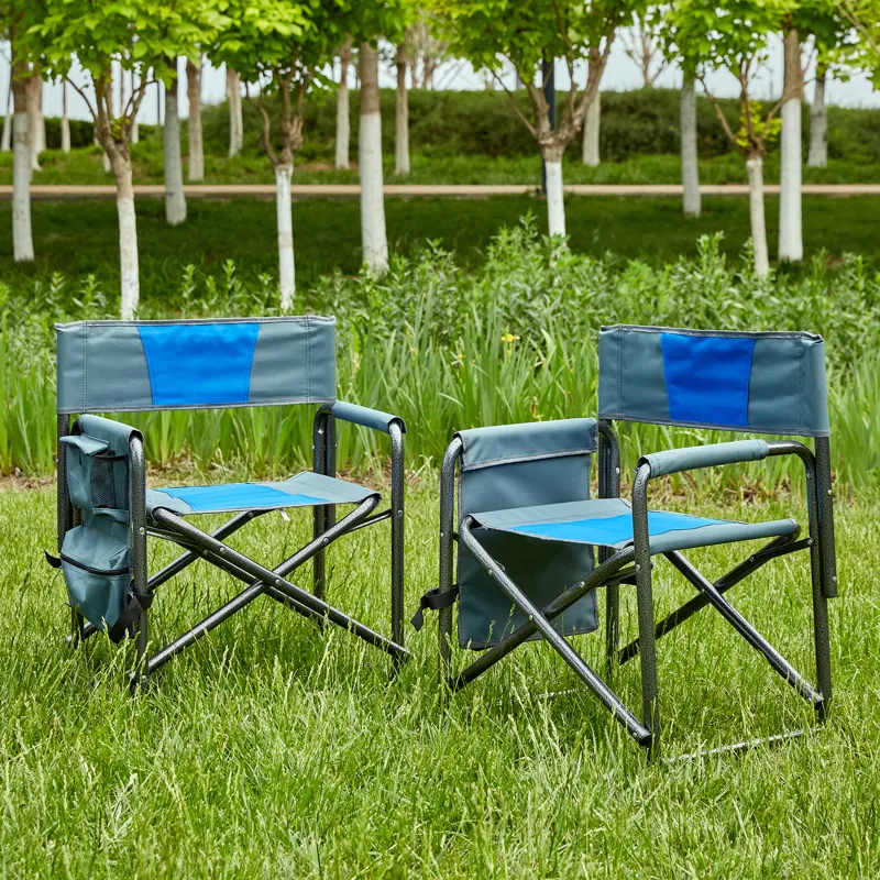 Padded Folding Outdoor Chairs With Storage Pockets (Set of 2), Lightweight Oversized Directors Chair