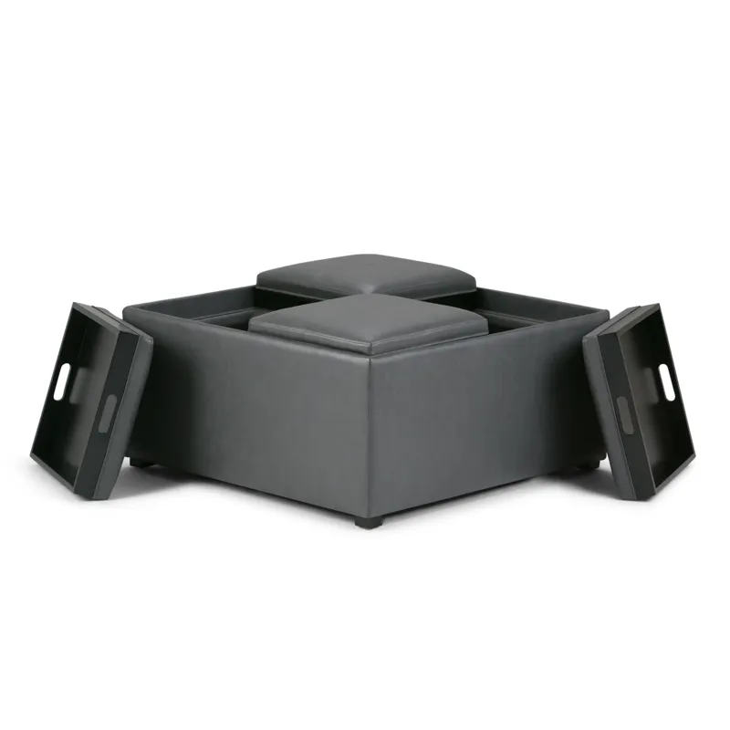 Avalon - Square Coffee Table Storage Ottoman - Stone Grey