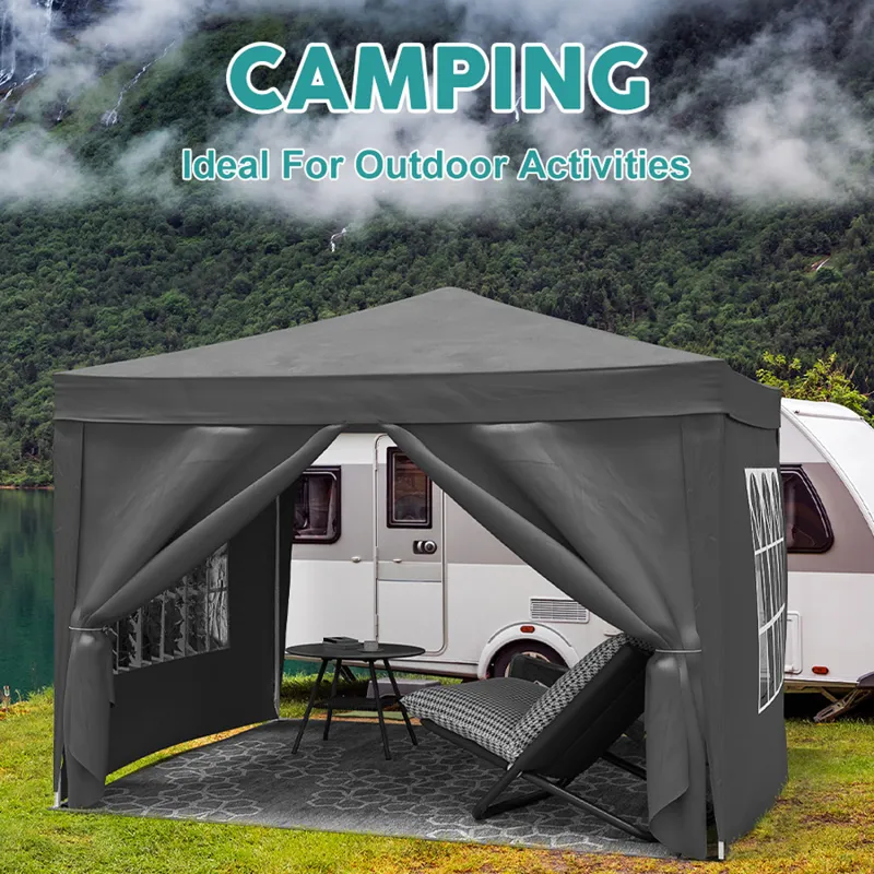 10\'X10\' Folding Canopy With 4 Removable Sidewalls Outdoor Event Shelter UPF 50+ Gazebo Portable Te