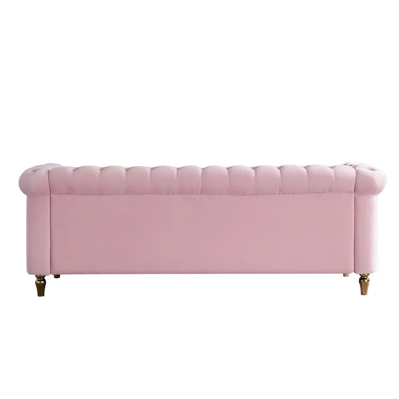 Chesterfield - Velvet Sofa 84.65\" For Living Room - Pink