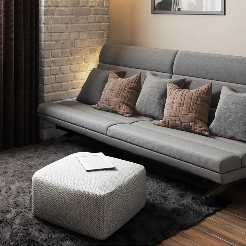 Nate - Square Pouf - Patterned Grey Melange